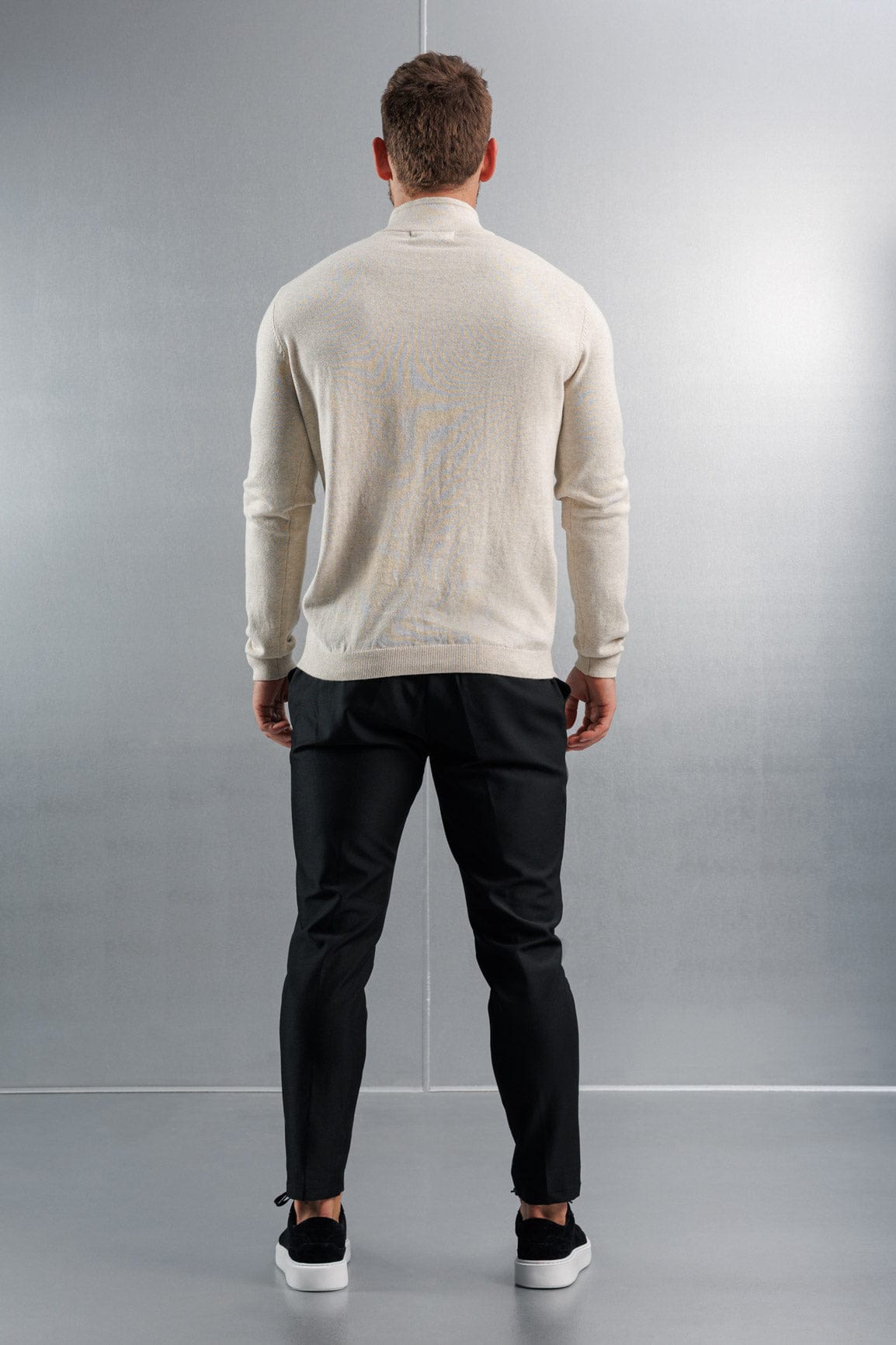KNIT QUARTER ZIP SWEATER - STONE