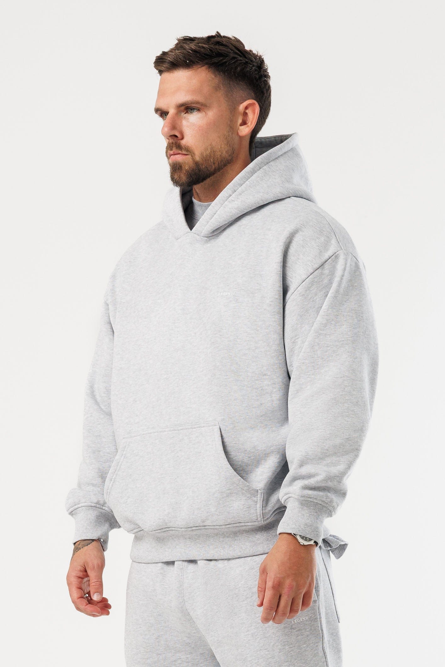 PRINT HOODIE - GREY MARL