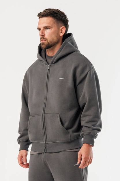 ZIPPED HOODIE - DARK GREY