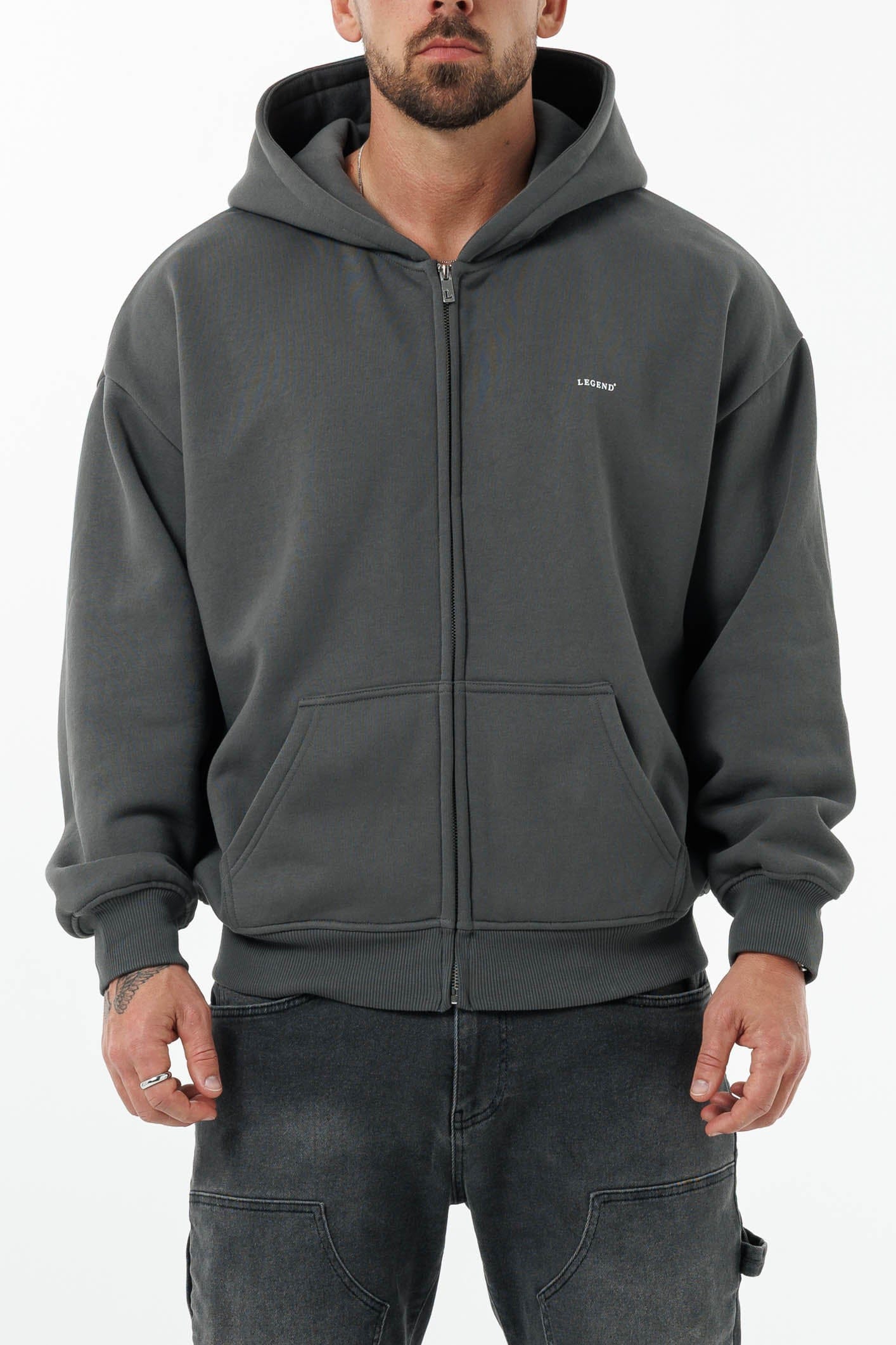 ZIPPED HOODIE - DARK GREY
