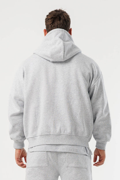 ZIPPED HOODIE - GREY MARL