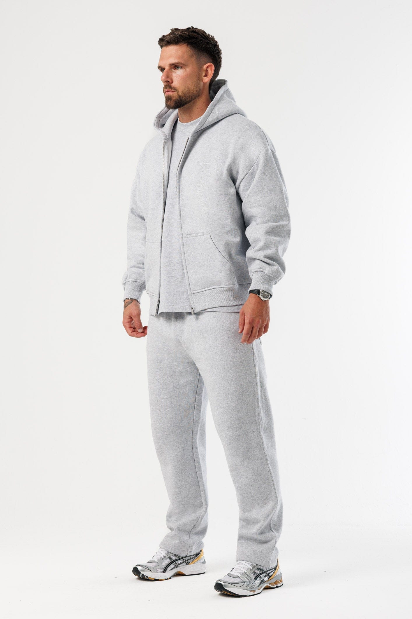 ZIPPED HOODIE - GREY MARL