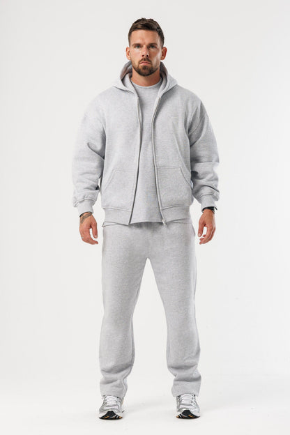 ZIPPED HOODIE - GREY MARL