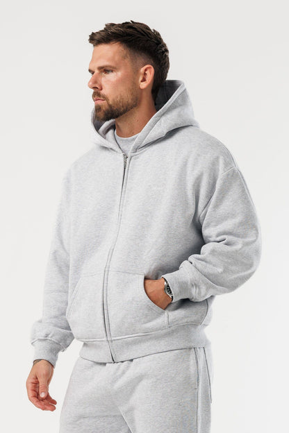 ZIPPED HOODIE - GREY MARL