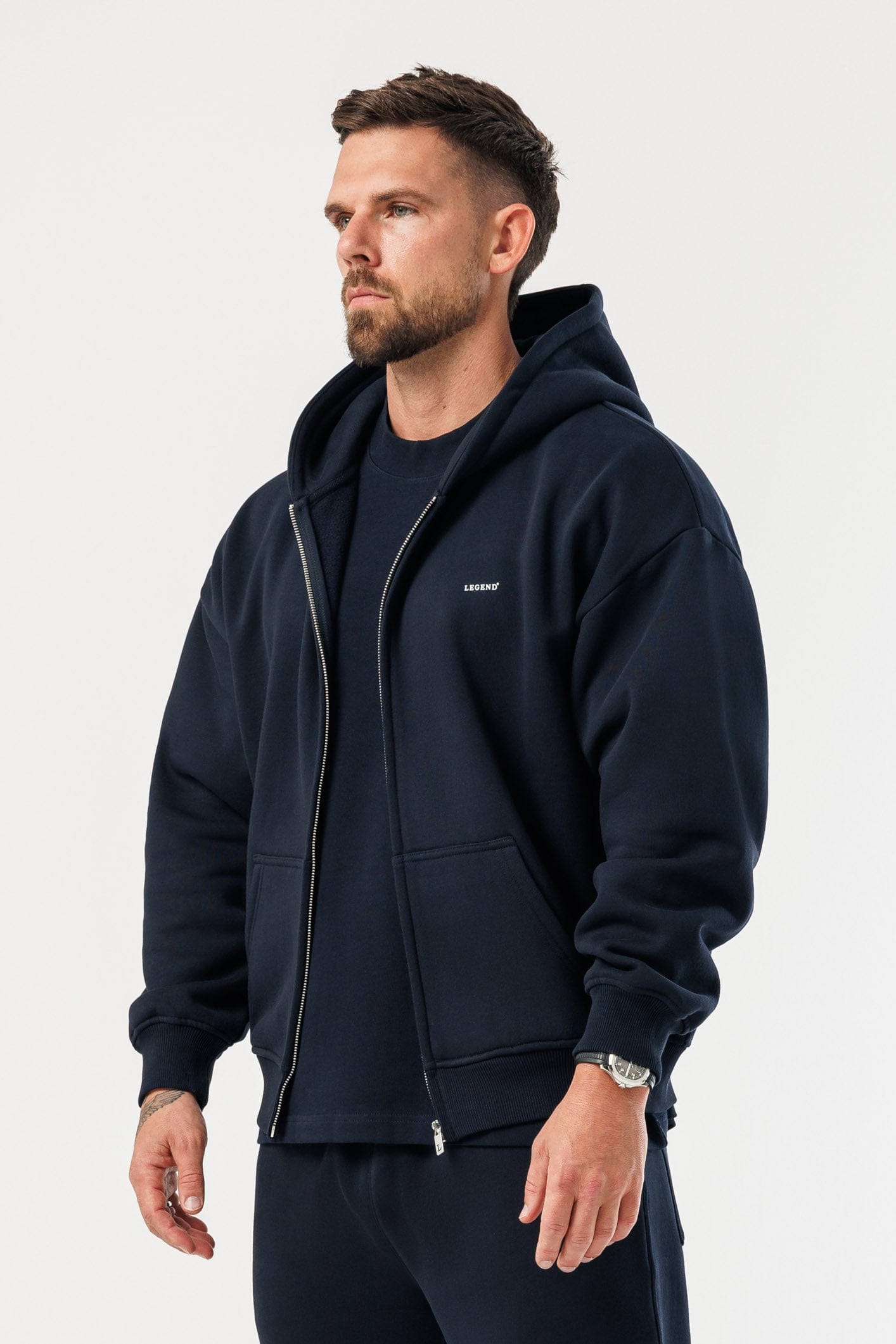 ZIPPED HOODIE - NAVY