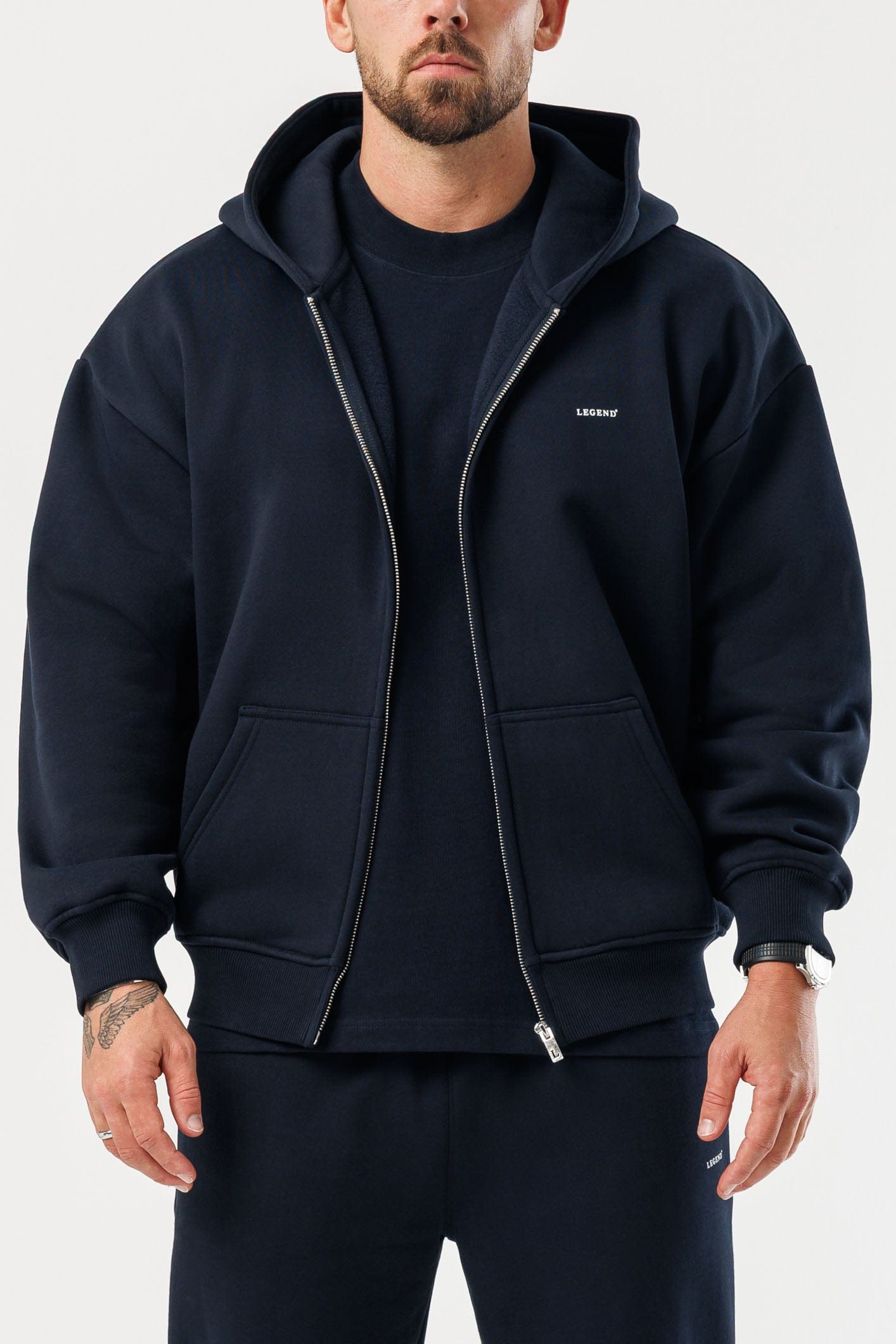 ZIPPED HOODIE - NAVY