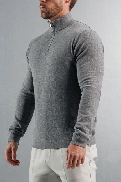 KNIT QUARTER ZIP SWEATER - GREY
