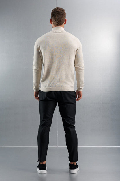 KNIT QUARTER ZIP SWEATER - STONE