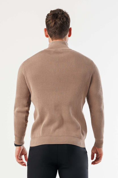 RIDGE KNIT QUARTER ZIP - BROWN