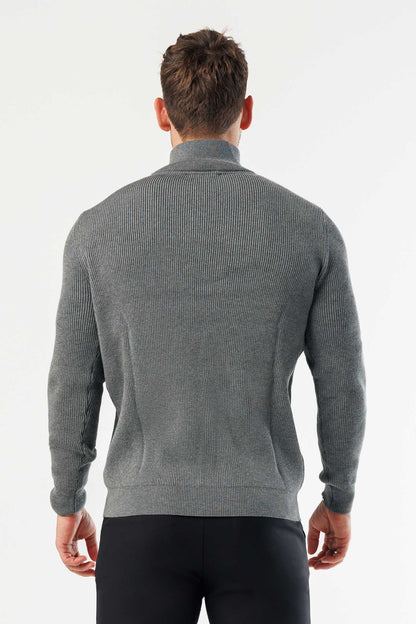 RIDGE KNIT QUARTER ZIP - DARK GREY MARL