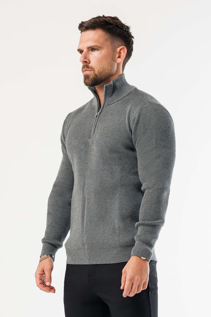 RIDGE KNIT QUARTER ZIP - DARK GREY MARL