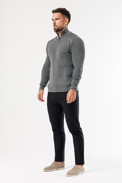 RIDGE KNIT QUARTER ZIP - DARK GREY MARL