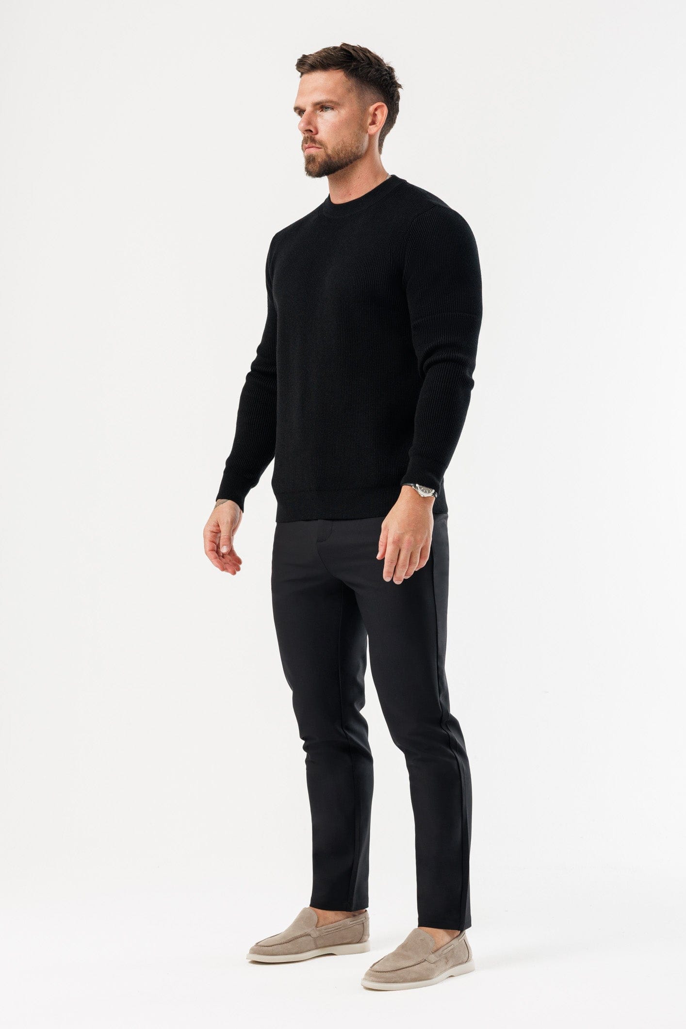 RIDGE KNIT SWEATER - BLACK
