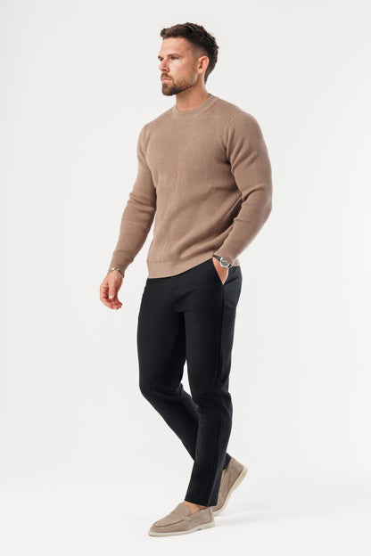 RIDGE KNIT SWEATER - BROWN