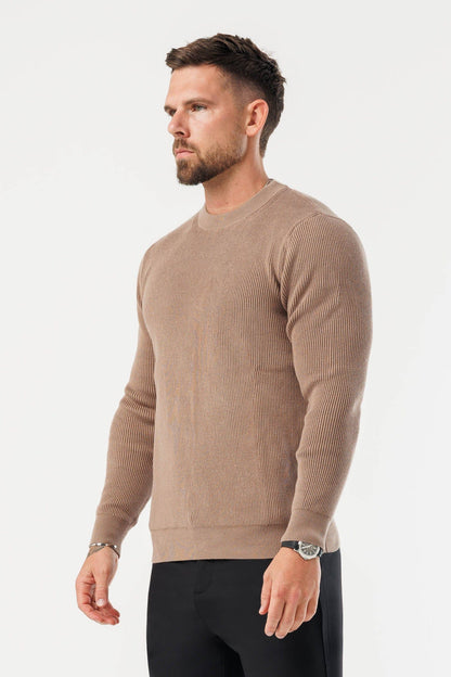 RIDGE KNIT SWEATER - BROWN