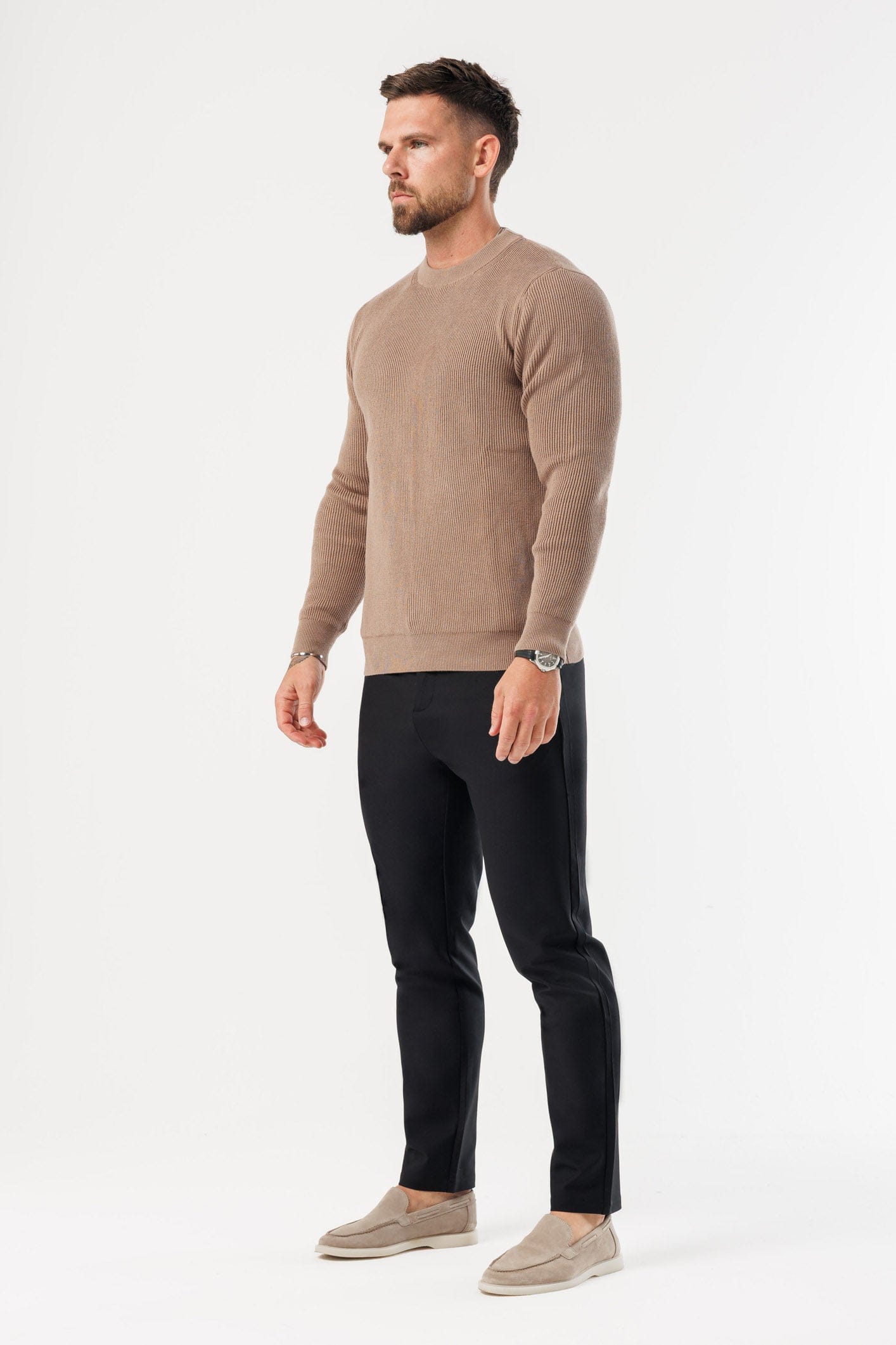 RIDGE KNIT SWEATER - BROWN