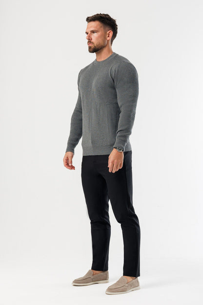 RIDGE KNIT SWEATER - DARK GREY MARL