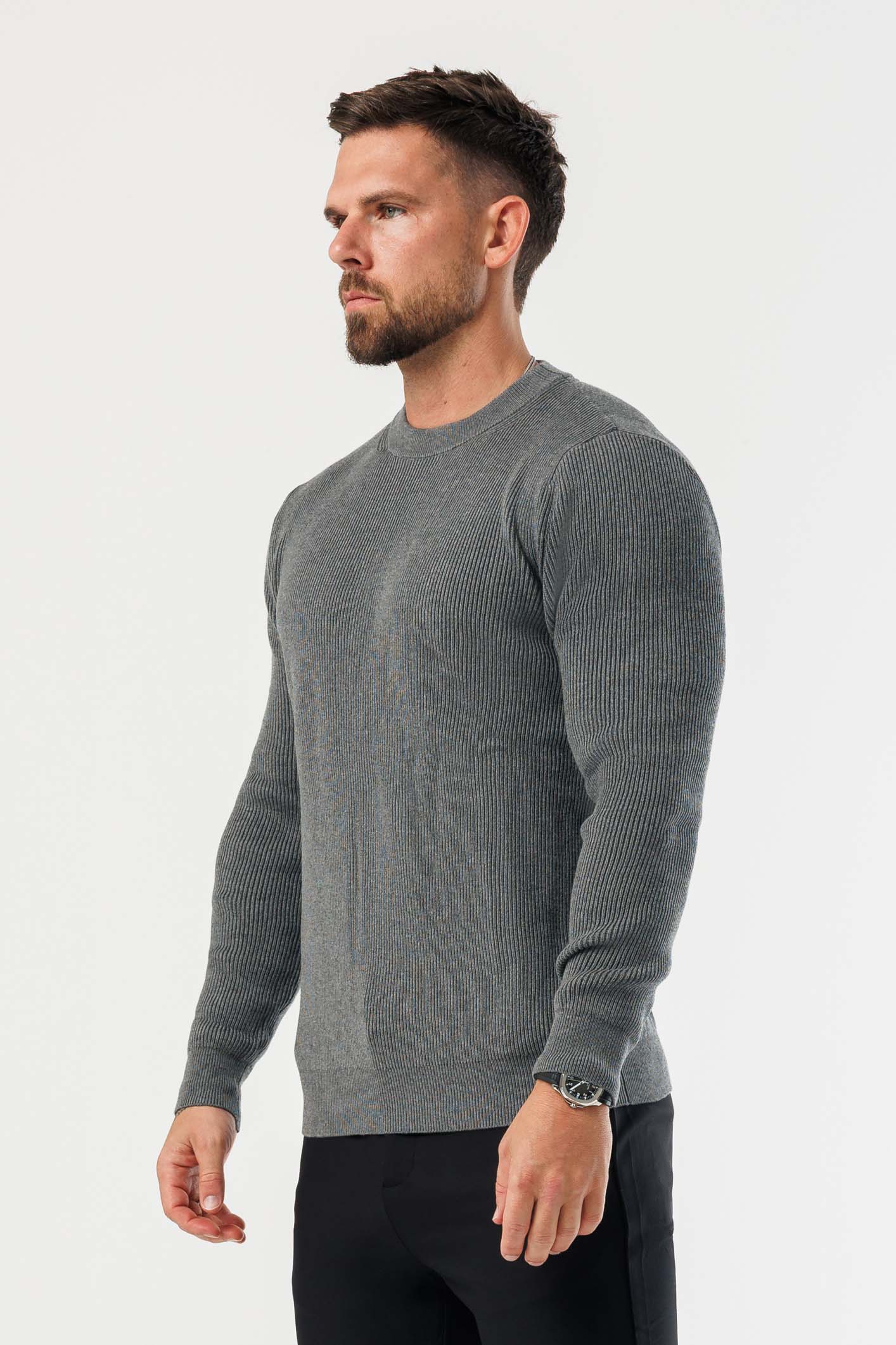 RIDGE KNIT SWEATER - DARK GREY MARL