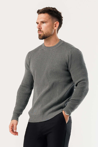 RIDGE KNIT SWEATER - DARK GREY MARL
