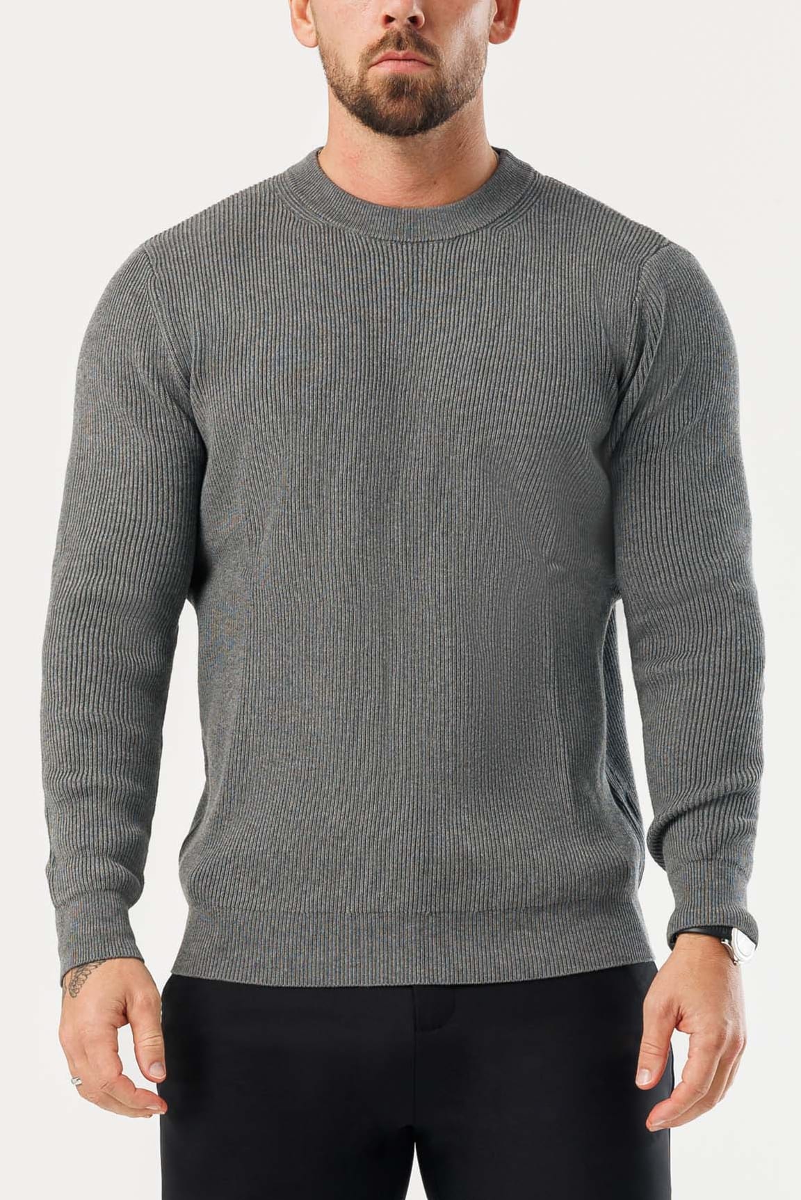 RIDGE KNIT SWEATER - DARK GREY MARL