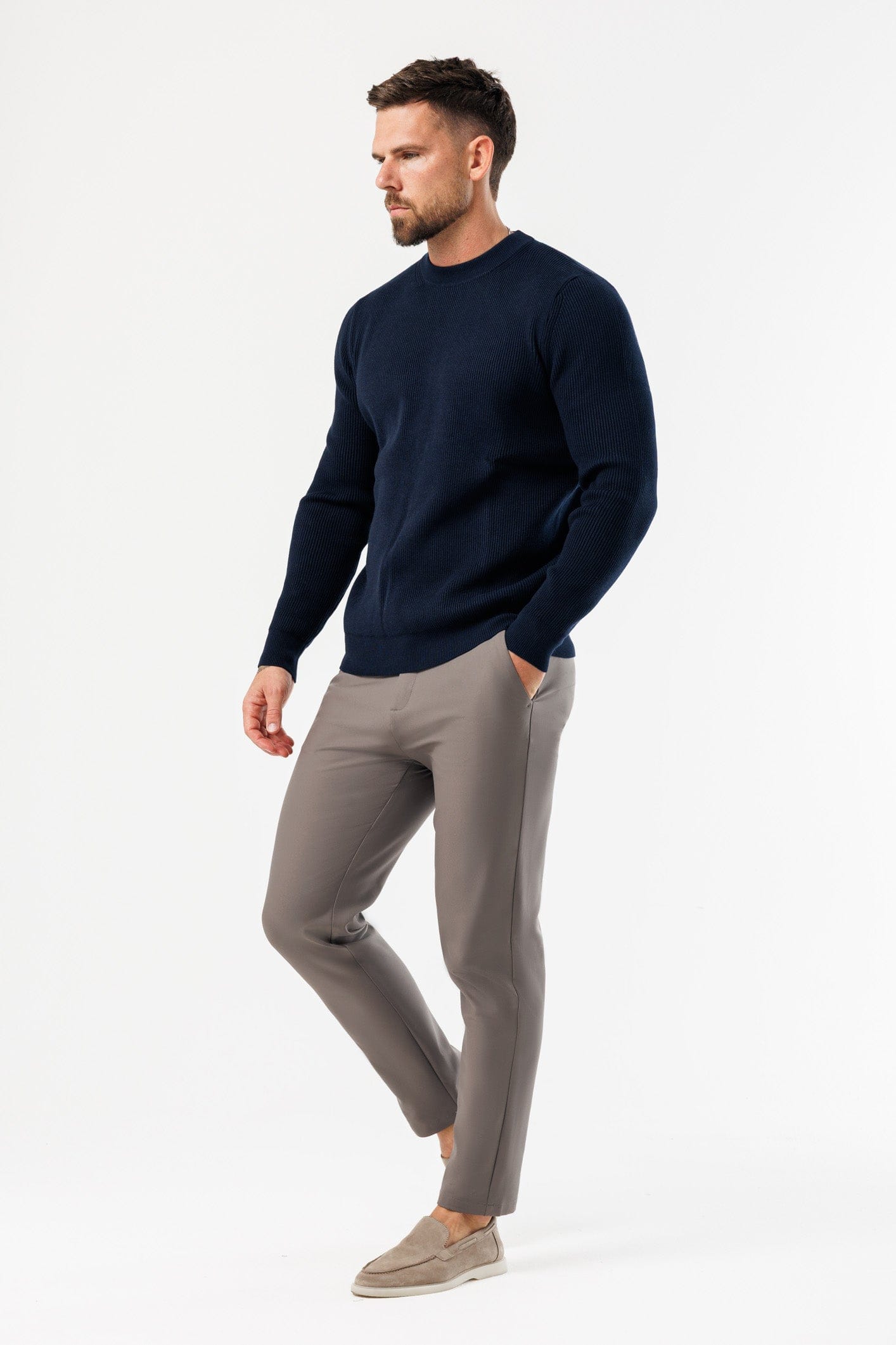 RIDGE KNIT SWEATER - NAVY