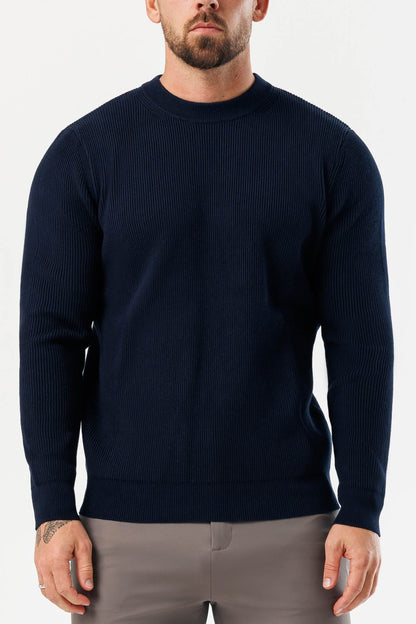 RIDGE KNIT SWEATER - NAVY