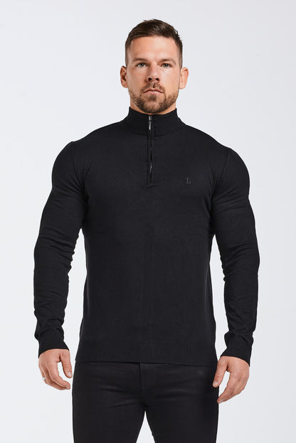 KNIT QUARTER ZIP SWEATER - BLACK