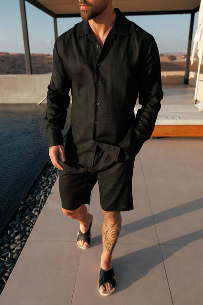 LINEN SHORT - BLACK