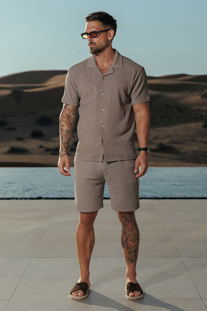 TEXTURED SHORTS - TAUPE