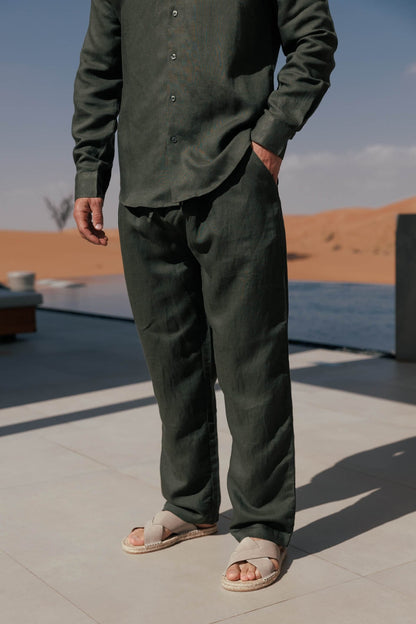 LINEN TROUSER - OLIVE